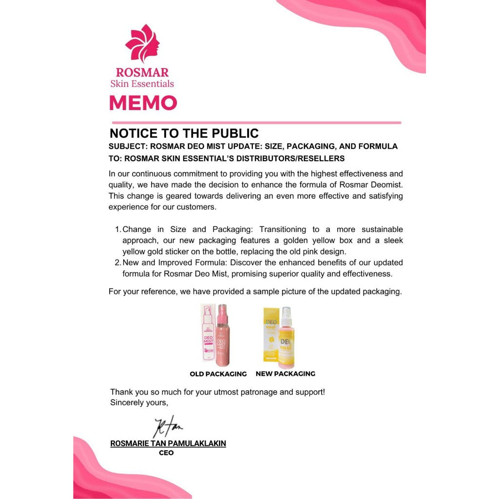 Rosmar Kagayaku Deo Mist NEW and IMPROVED PACKAGING